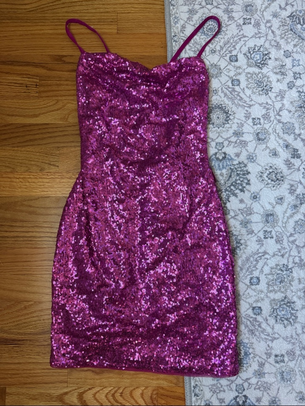 Fuchsia Sequin Dress with Spaghetti Straps. New with tag: size XS